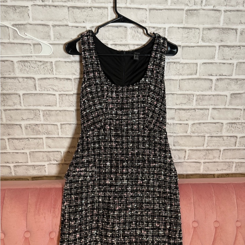 Elegant Black and White Tweed Dress